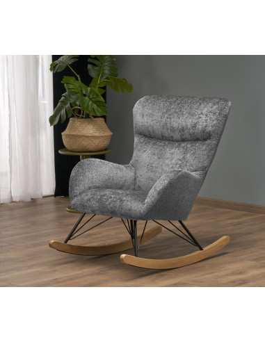 CASTRO Fotel Bujany Popielaty Nogi Stalowe na Drewnianych Płozach - Komfort