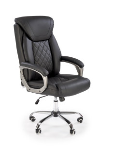 HELDER Fotel Gabinetowy Czarny Eco Skóra | Oparcie w Romby, Podstawa Chrom