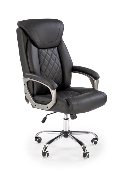 HELDER Fotel Gabinetowy Czarny Eco Skóra | Oparcie w Romby, Podstawa Chrom