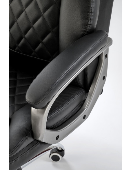 HELDER Fotel Gabinetowy Czarny Eco Skóra | Oparcie w Romby, Podstawa Chrom