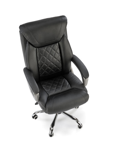 HELDER Fotel Gabinetowy Czarny Eco Skóra | Oparcie w Romby, Podstawa Chrom