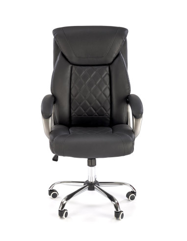 HELDER Fotel Gabinetowy Czarny Eco Skóra | Oparcie w Romby, Podstawa Chrom