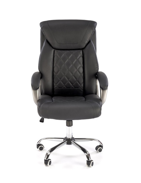 HELDER Fotel Gabinetowy Czarny Eco Skóra | Oparcie w Romby, Podstawa Chrom