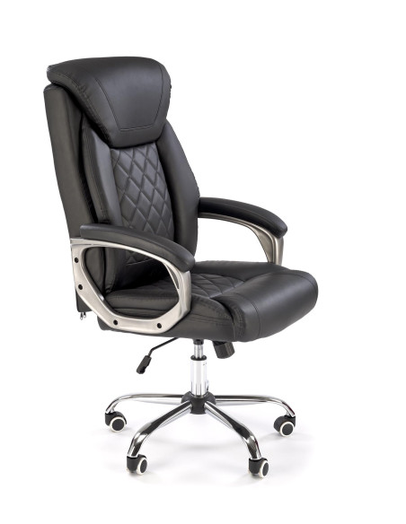 HELDER Fotel Gabinetowy Czarny Eco Skóra | Oparcie w Romby, Podstawa Chrom