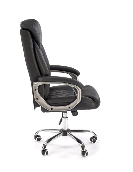 HELDER Fotel Gabinetowy Czarny Eco Skóra | Oparcie w Romby, Podstawa Chrom