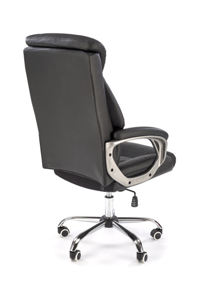 HELDER Fotel Gabinetowy Czarny Eco Skóra | Oparcie w Romby, Podstawa Chrom