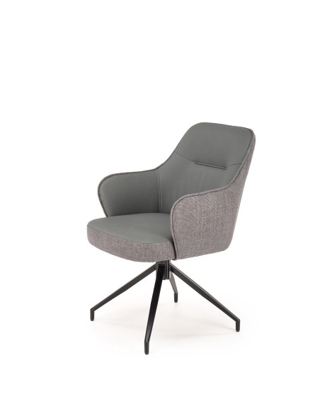 K527 Krzesło Popiel/Czarny | Eco Skóra | Funkcja Obracania 180 Stopni