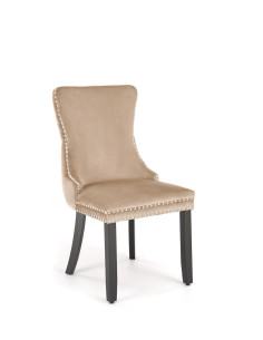 ALDA Krzesło Beżowe Pikowane Velvet | Nogi Drewno, Złote Ćwieki na Bokach