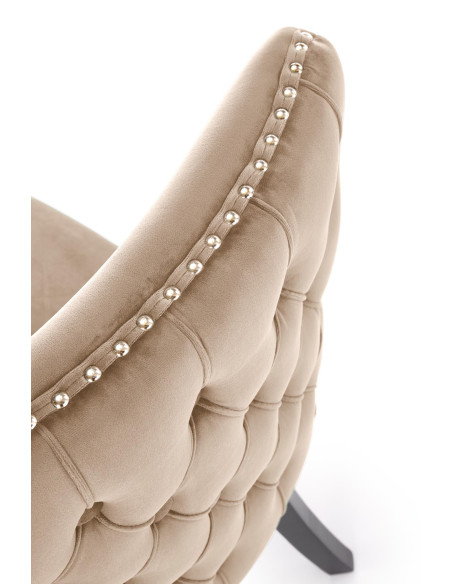 ALDA Krzesło Beżowe Pikowane Velvet | Nogi Drewno, Złote Ćwieki na Bokach