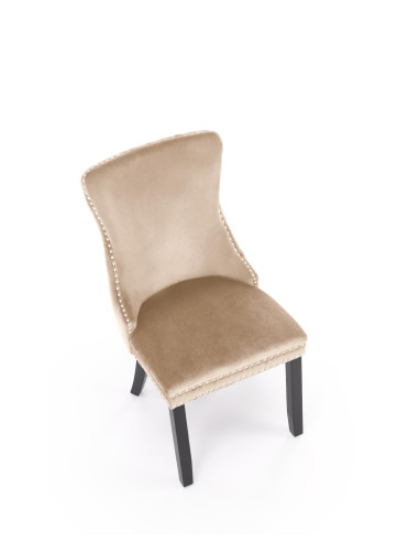 ALDA Krzesło Beżowe Pikowane Velvet | Nogi Drewno, Złote Ćwieki na Bokach