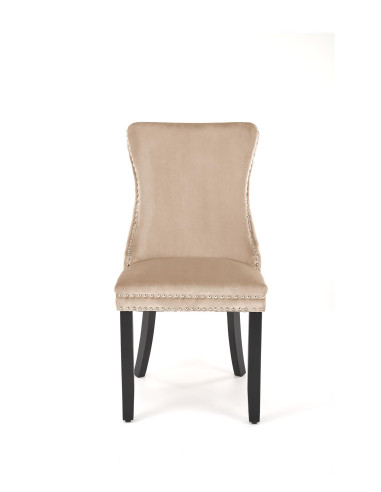 ALDA Krzesło Beżowe Pikowane Velvet | Nogi Drewno, Złote Ćwieki na Bokach