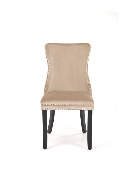ALDA Krzesło Beżowe Pikowane Velvet | Nogi Drewno, Złote Ćwieki na Bokach