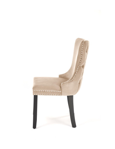 ALDA Krzesło Beżowe Pikowane Velvet | Nogi Drewno, Złote Ćwieki na Bokach