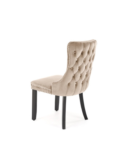 ALDA Krzesło Beżowe Pikowane Velvet | Nogi Drewno, Złote Ćwieki na Bokach