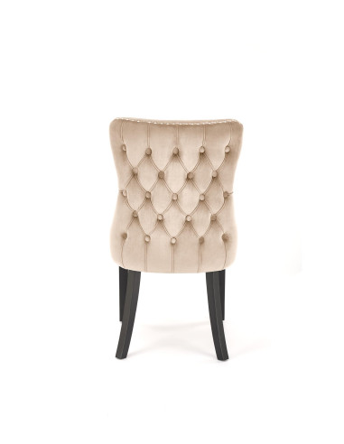 ALDA Krzesło Beżowe Pikowane Velvet | Nogi Drewno, Złote Ćwieki na Bokach