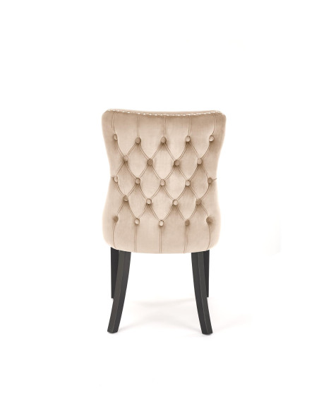 ALDA Krzesło Beżowe Pikowane Velvet | Nogi Drewno, Złote Ćwieki na Bokach