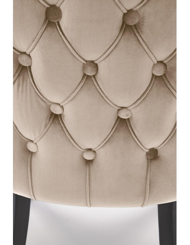 ALDA Krzesło Beżowe Pikowane Velvet | Nogi Drewno, Złote Ćwieki na Bokach