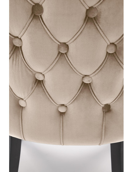 ALDA Krzesło Beżowe Pikowane Velvet | Nogi Drewno, Złote Ćwieki na Bokach