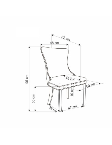 ALDA Krzesło C.Zielone Pikowane Velvet | Drewno, Złote Ćwieki na Bokach