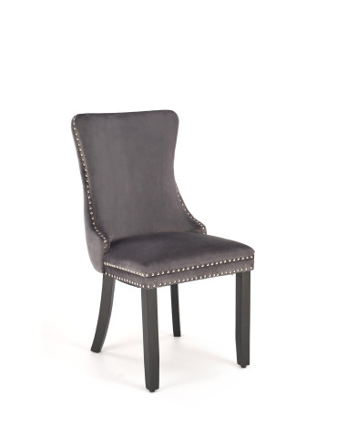 ALDA Krzesło Popielate Pikowane Velvet | Drewno, Złote Ćwieki na Bokach