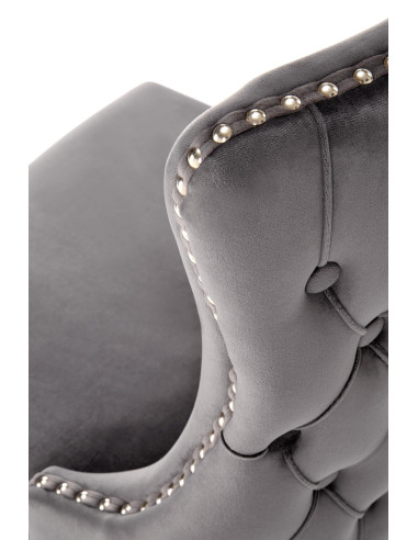 ALDA Krzesło Popielate Pikowane Velvet | Drewno, Złote Ćwieki na Bokach