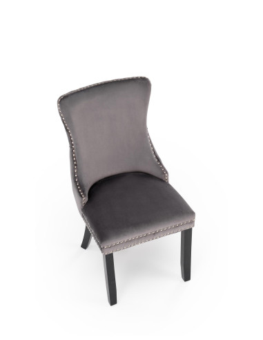 ALDA Krzesło Popielate Pikowane Velvet | Drewno, Złote Ćwieki na Bokach