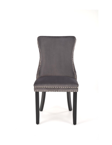 ALDA Krzesło Popielate Pikowane Velvet | Drewno, Złote Ćwieki na Bokach