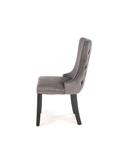 ALDA Krzesło Popielate Pikowane Velvet | Drewno, Złote Ćwieki na Bokach