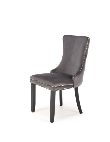 ALDA Krzesło Popielate Pikowane Velvet | Drewno, Złote Ćwieki na Bokach