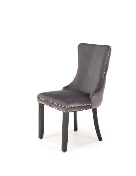 ALDA Krzesło Popielate Pikowane Velvet | Drewno, Złote Ćwieki na Bokach