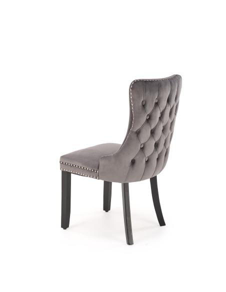 ALDA Krzesło Popielate Pikowane Velvet | Drewno, Złote Ćwieki na Bokach