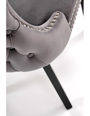 ALDA Krzesło Popielate Pikowane Velvet | Drewno, Złote Ćwieki na Bokach