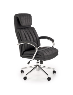 ROMANO Fotel Gabinetowy Czarny | Elegancka Eco Skóra, Chromowane Nogi