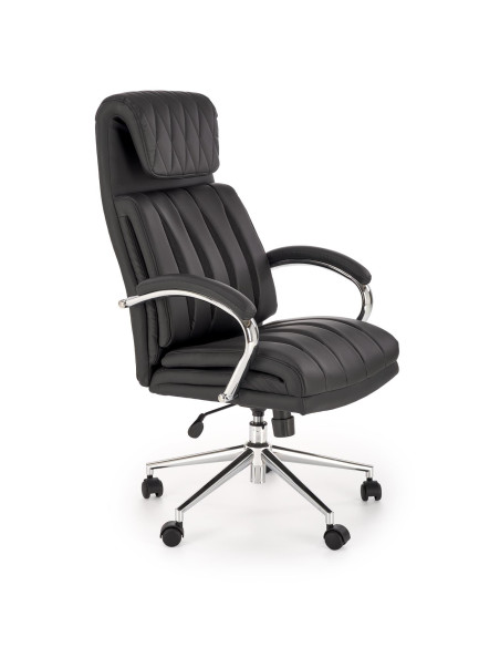 ROMANO Fotel Gabinetowy Czarny | Elegancka Eco Skóra, Chromowane Nogi