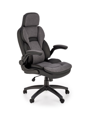 VALERIO Fotel Gabinetowy Czarny-Popielaty | Eco Skóra/Tkanina - Komfortowy