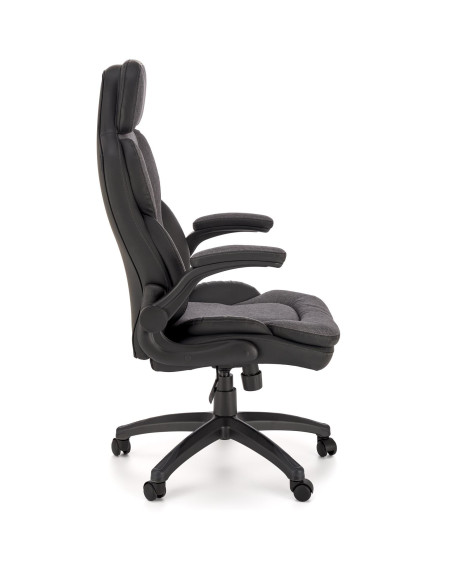 VALERIO Fotel Gabinetowy Czarny-Popielaty | Eco Skóra/Tkanina - Komfortowy