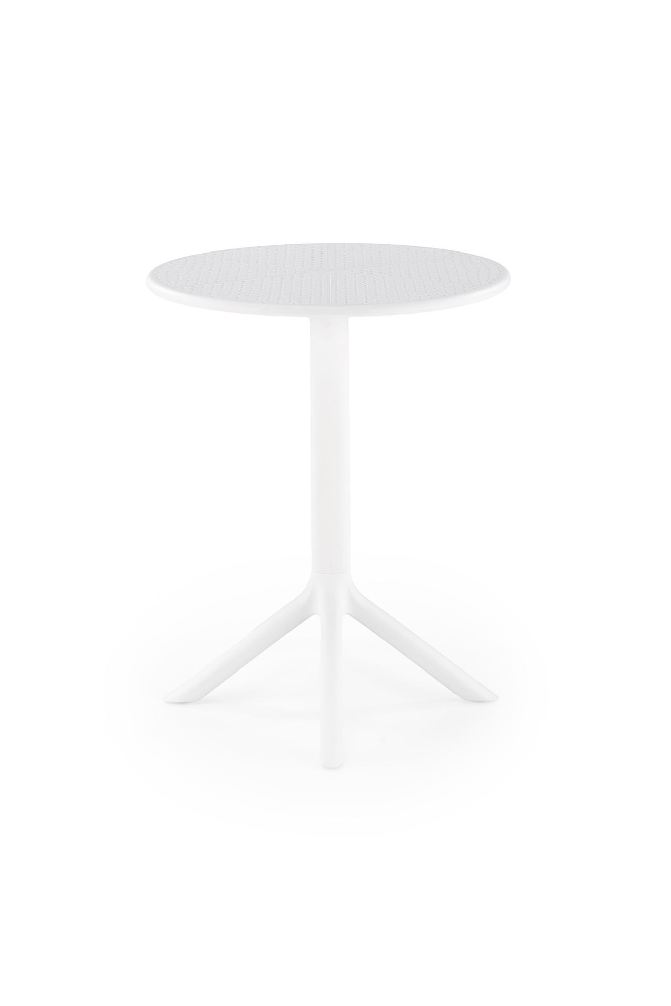 Biały okrągły stół CALVO z polipropylenu – widok z przodu.