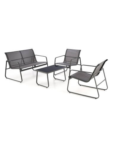 CONOR Zestaw Ogrodowy Popielaty | Sofa, 2 Fotele, Stolik 75x45x41 - Wygodny