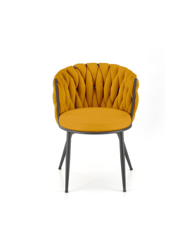 K516 Krzesło Musztardowe Pikowane | Nogi Stalowe, Elegancka Forma