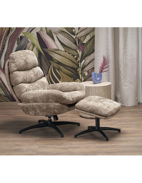 DARIO Fotel Wypoczynkowy Beżowy z Podnóżkiem Obrotowy, Elegancka Forma