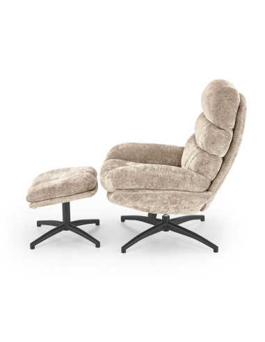 DARIO Fotel Wypoczynkowy Beżowy z Podnóżkiem Obrotowy, Elegancka Forma