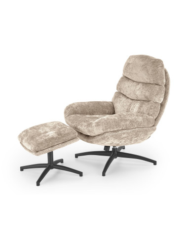 DARIO Fotel Wypoczynkowy Beżowy z Podnóżkiem Obrotowy, Elegancka Forma