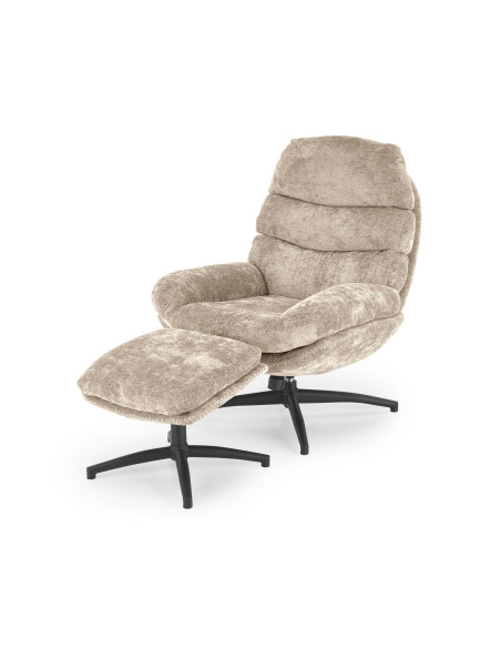DARIO Fotel Wypoczynkowy Beżowy z Podnóżkiem Obrotowy, Elegancka Forma