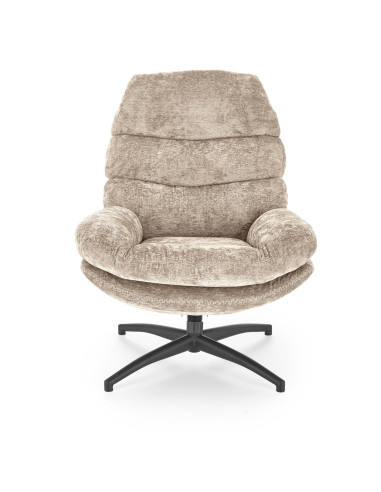 DARIO Fotel Wypoczynkowy Beżowy z Podnóżkiem Obrotowy, Elegancka Forma