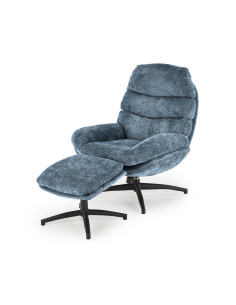 DARIO Fotel Wypoczynkowy Niebieski z Podnóżkiem Obrotowy, Elegancka Forma