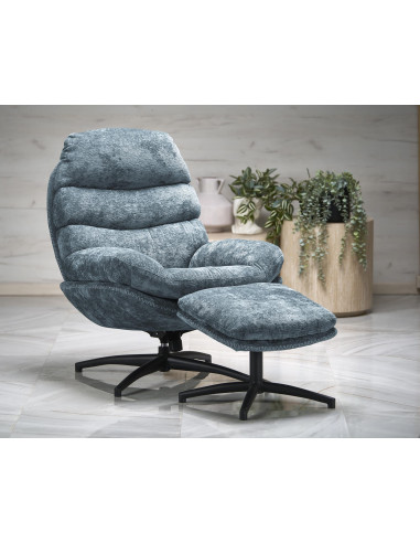 DARIO fotel wypoczynkowy z podnóżkiem, niebieski