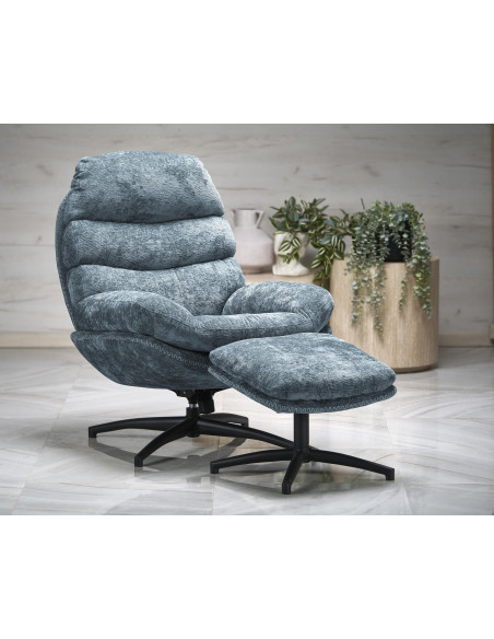 DARIO fotel wypoczynkowy z podnóżkiem, niebieski