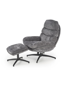 DARIO Fotel Wypoczynkowy Popielaty z Podnóżkiem Obrotowy, Elegancka Forma