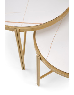 FATIMA Zestaw 2 Ław Glamour fi63/50 cm, fi48/43 cm Spiek Biały Marmur/Złoty 2