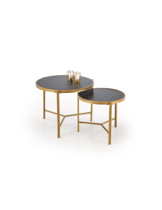 FATIMA Zestaw 2 Ław Glamour fi63/50 cm, fi48/43 cm Spiek Czarny Marmur/Złoty